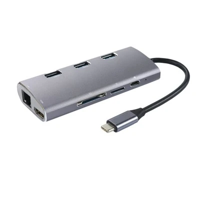 8 hauv 1 USB Hom C HUB nrog 3 USB 3.0 thiab Network HDMI Wired
