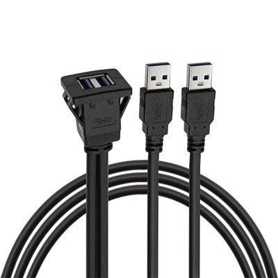 Square Dual Port USB 3.0 Vaj Huam Sib Luag Flush Mount Extension Cable Nrog Buckle