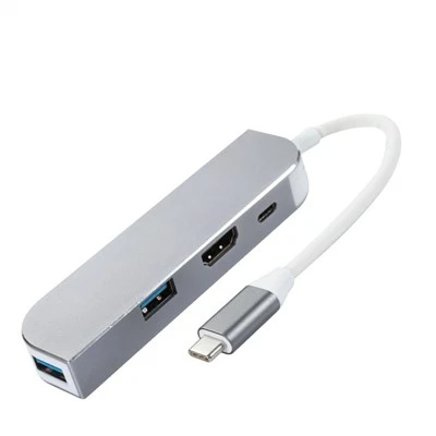 USB C rau 2 Ports Hub nrog HDMI