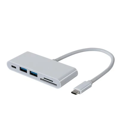 USB C rau 2 Ports USB Hub nrog Card Reader thiab PD Port