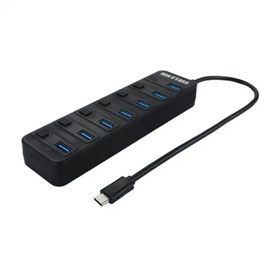 USB C rau 7 Chaw nres nkoj USB 3.0 HUB nrog rau tus kheej On\Off Switches