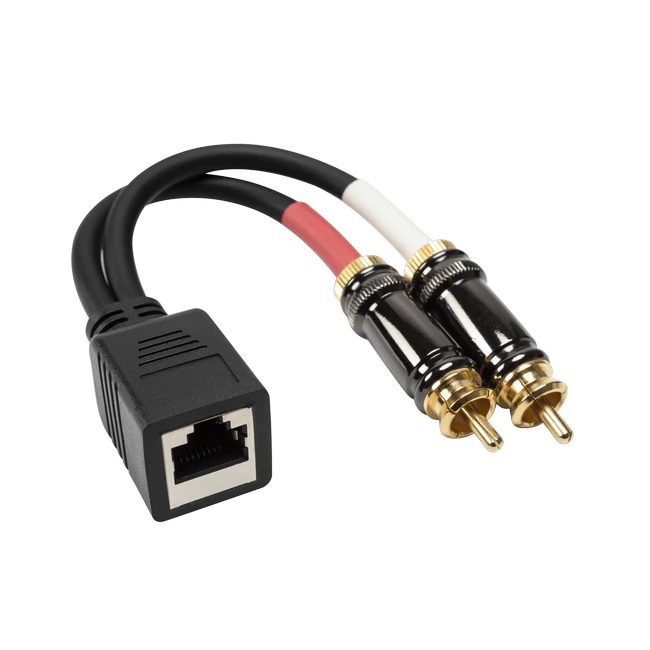Kub Plated 2 RCA Txiv neej Rau Rj45 Poj Niam Stereo Cable